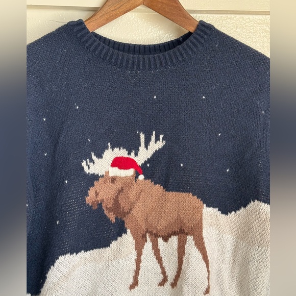 Abercrombie Kids Holiday Moose Crew Sweater Navy Christmas Knit Size 13/14 - Picture 4 of 10